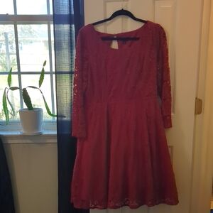 torrid Burgundy Lace Long Sleeve Fit-and-Flare Dress